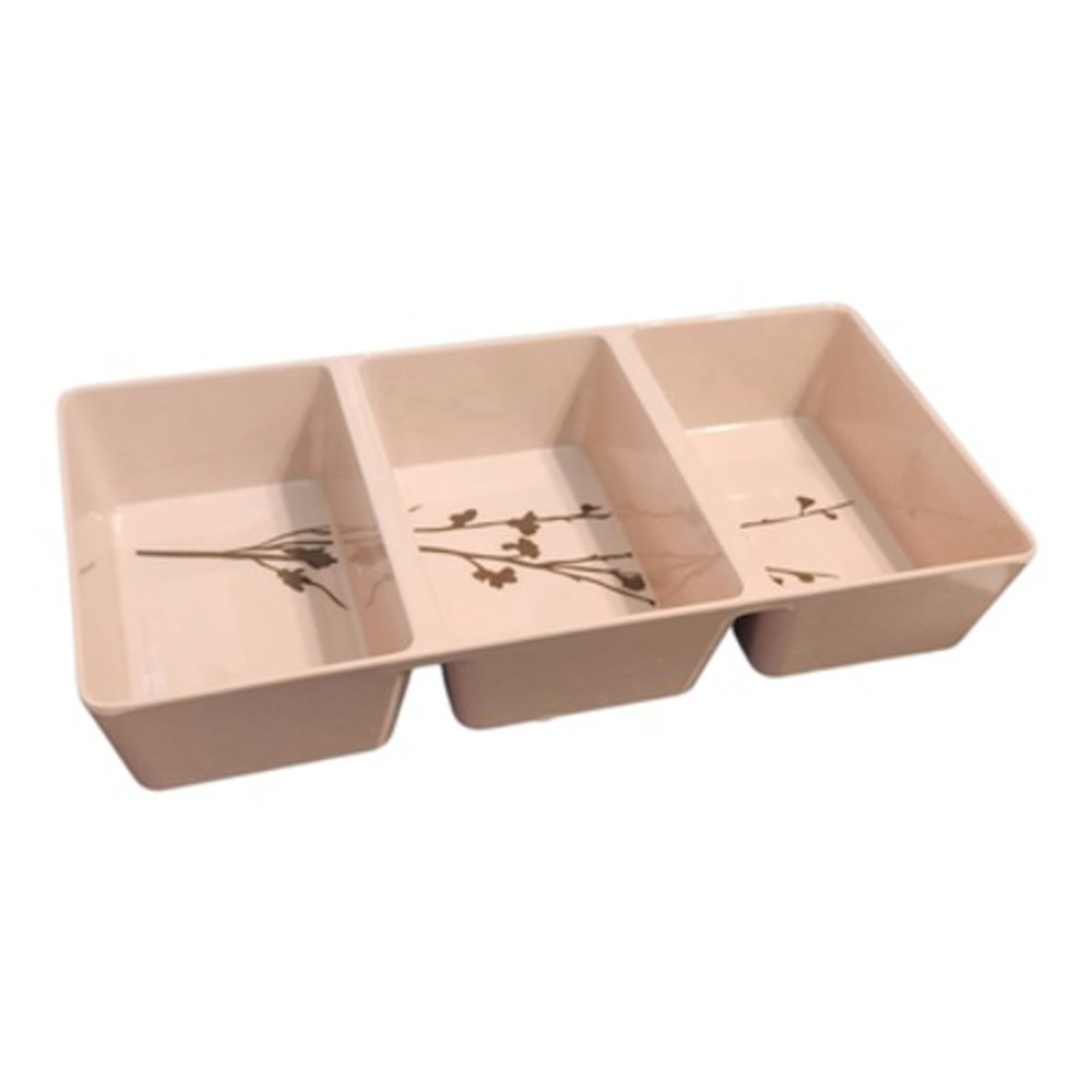 Melamine 3 Section Divided Serving Tray Cream Brown Botanical Branch‎ 12x6x2 - Picture 2 of 6